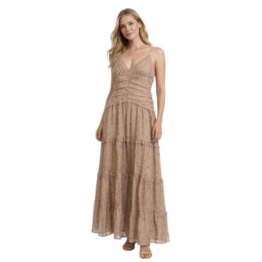 STORIA Floral Tiered Maxi Dress‎ Tencel Blend Neutral Cottagecore XL